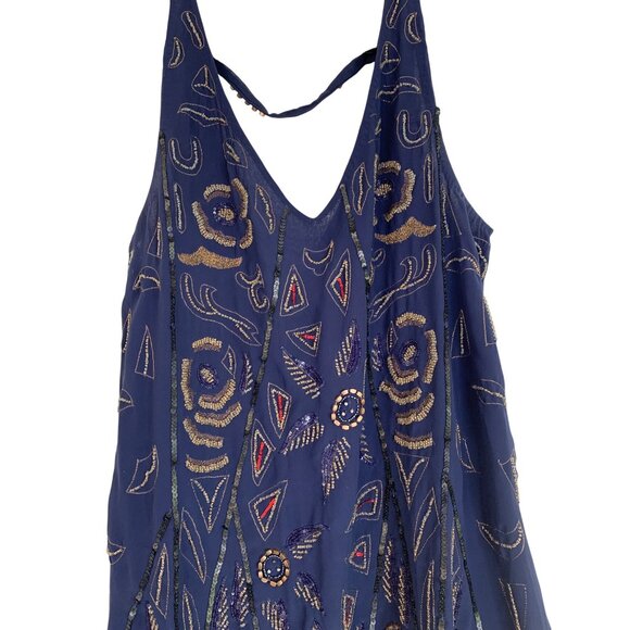 Navy Blue Sequin Embellished Halter Dress Free People Small RL10648 - Picture 2 of 11